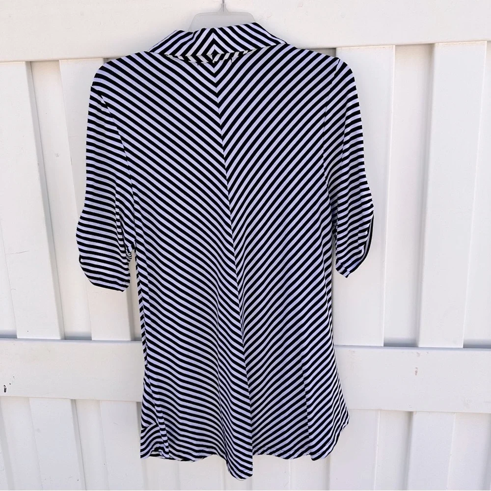 Antom Black Striped Chevron Tunic Blouse Shirt Top NWOT